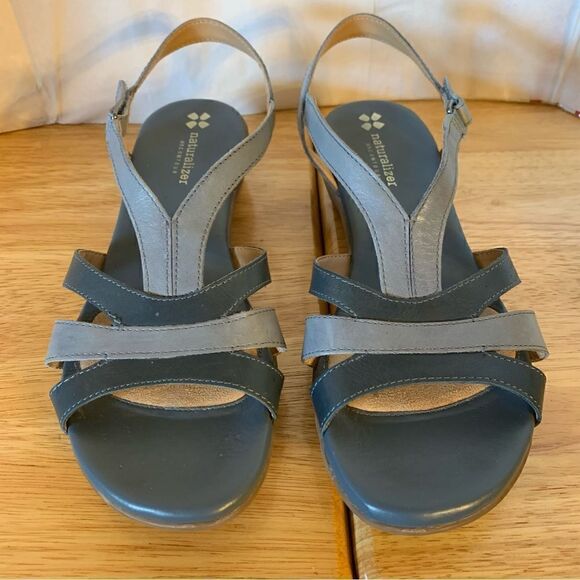 Naturalizer Sandals ‘Neina’ Heather Blue & Heather Gray Leather 1.5” Heel - Picture 8 of 11